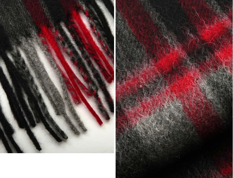 Fashion England Lattice Long Wool Scarf Man Winter Thicken Cashmere Tassels Muffler - Black+Red