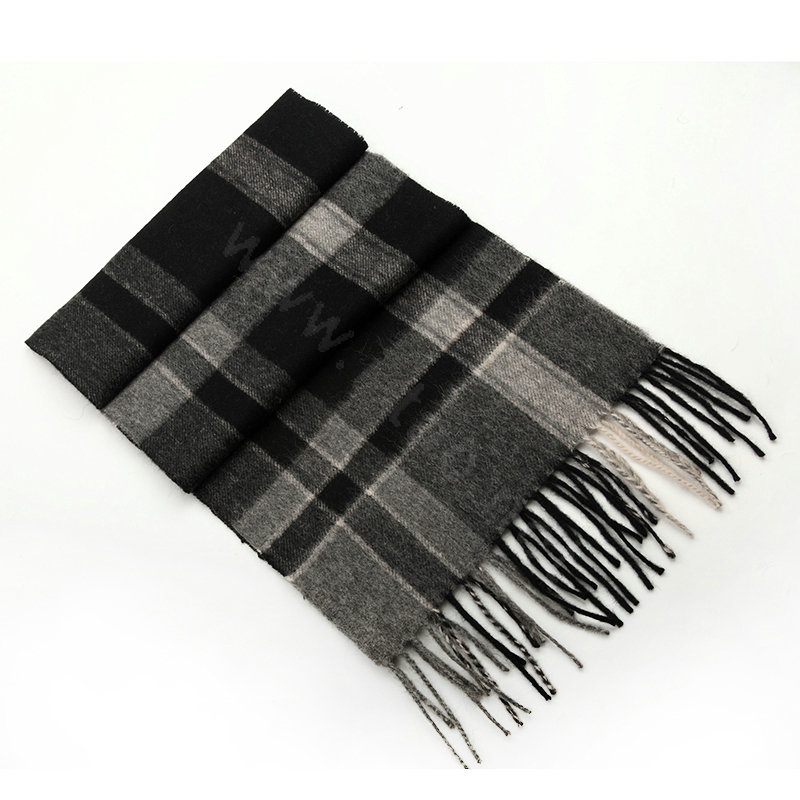 Fashion England Lattice Long Wool Scarf Man Winter Thicken Cashmere Tassels Muffler - Black+White
