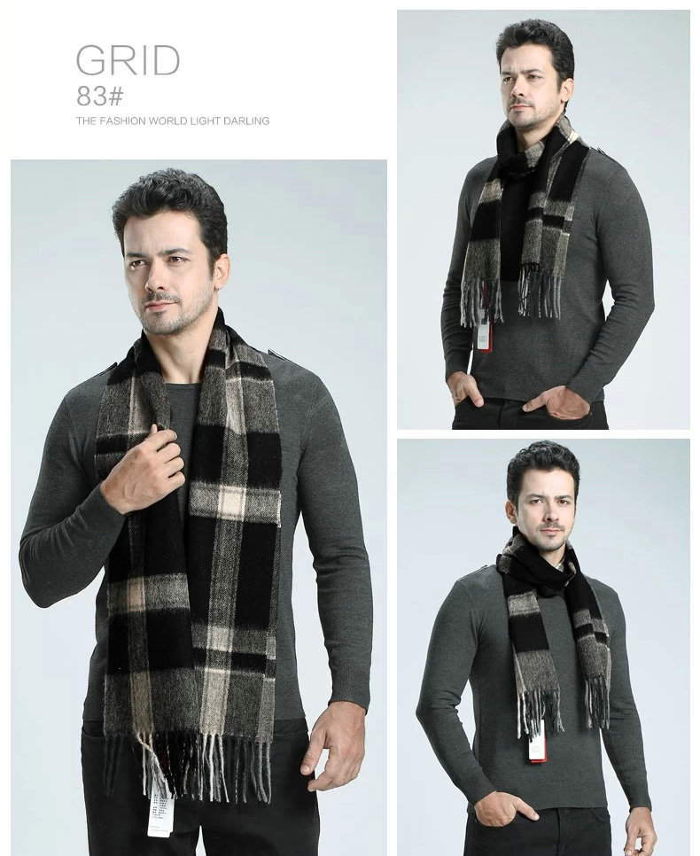 Fashion England Lattice Long Wool Scarf Man Winter Thicken Cashmere Tassels Muffler - Black+White