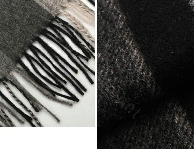 Fashion England Lattice Long Wool Scarf Man Winter Thicken Cashmere Tassels Muffler - Black+White