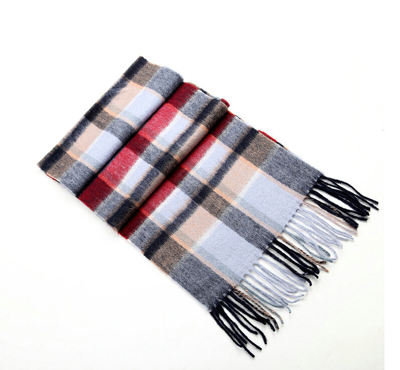 Fashion England Lattice Long Wool Scarf Man Winter Thicken Cashmere Tassels Muffler - Blue+White