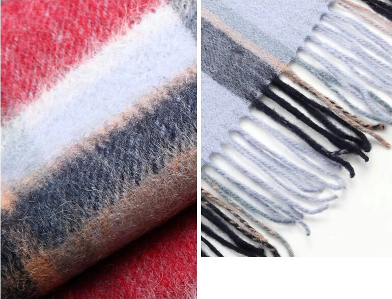 Fashion England Lattice Long Wool Scarf Man Winter Thicken Cashmere Tassels Muffler - Blue+White