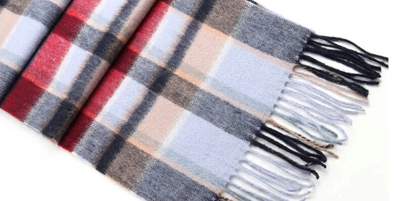 Fashion England Lattice Long Wool Scarf Man Winter Thicken Cashmere Tassels Muffler - Blue+White