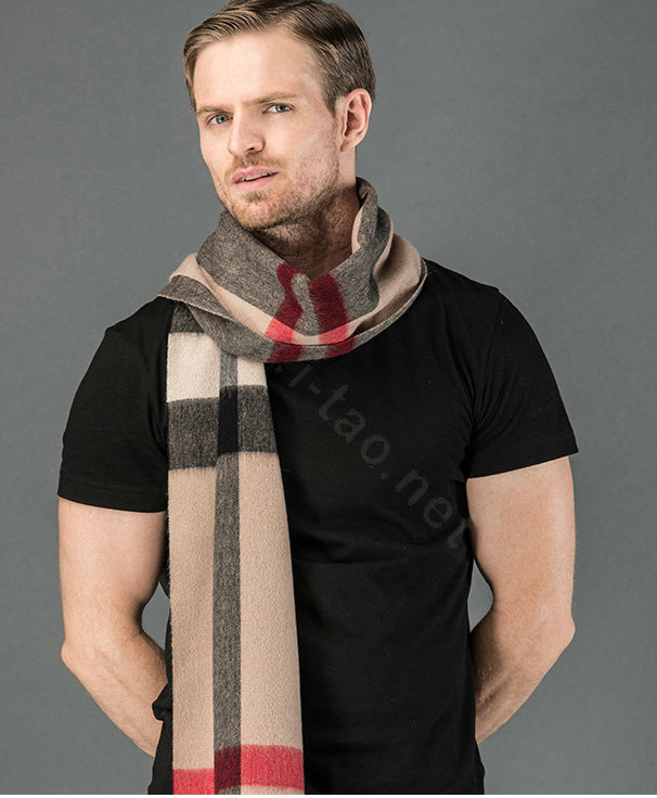 Fashion England Lattice Long Wool Scarf Man Winter Thicken Cashmere Tassels Muffler - Camel+Black
