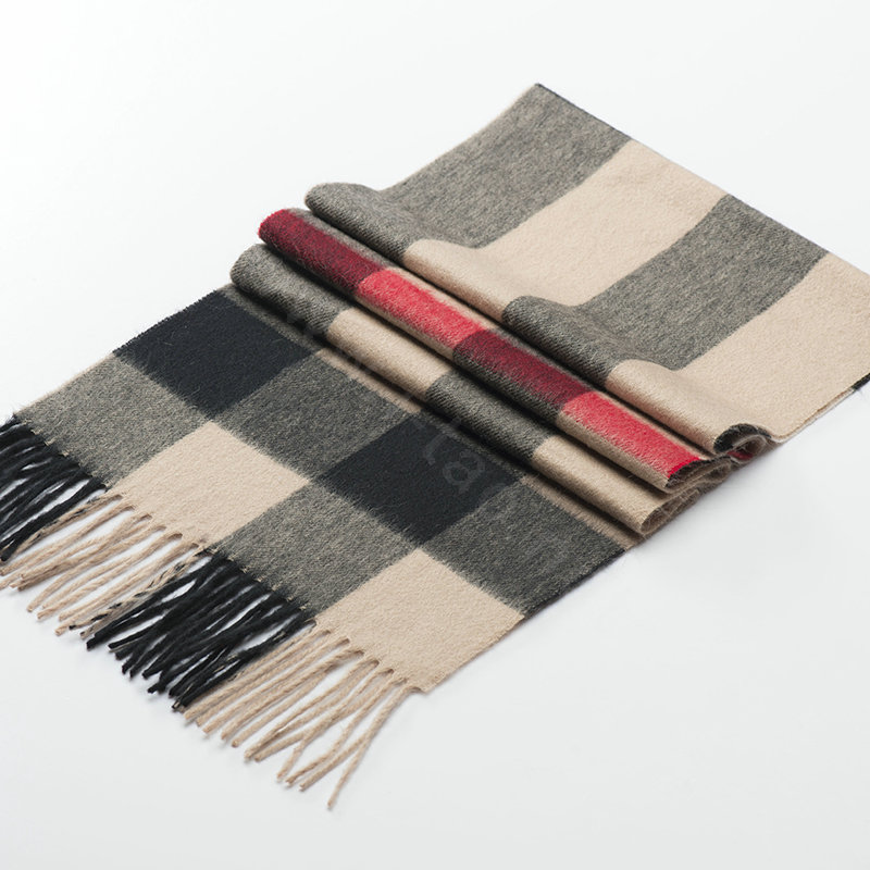 Fashion England Lattice Long Wool Scarf Man Winter Thicken Cashmere Tassels Muffler - Camel+Black