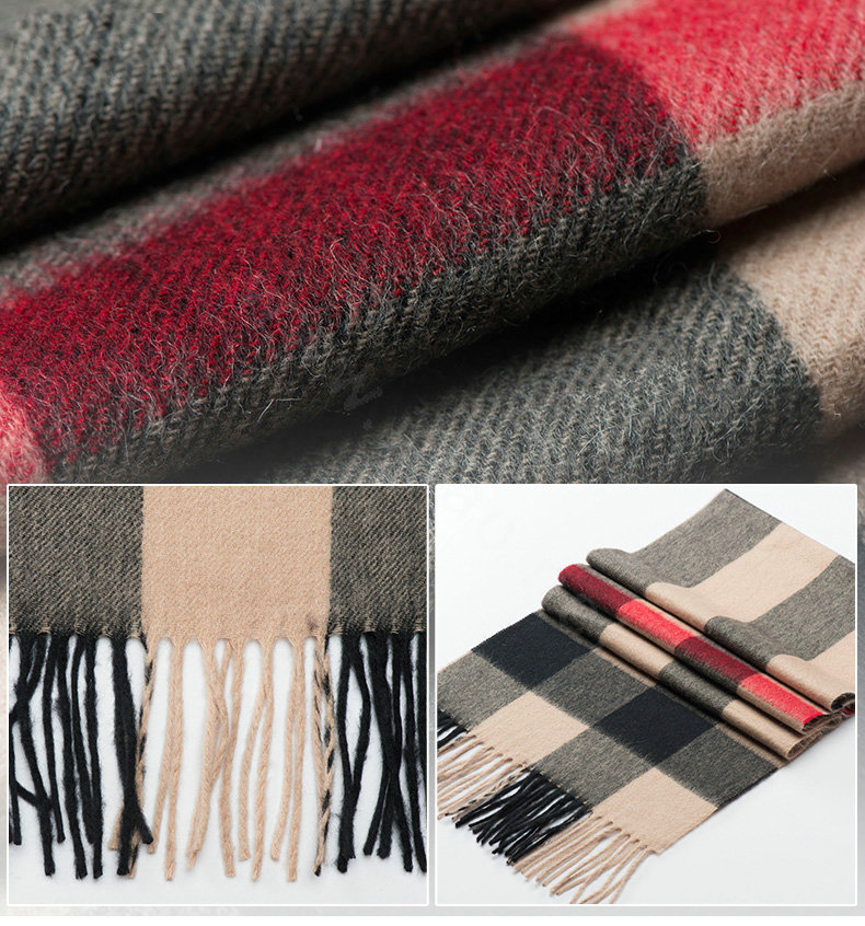 Fashion England Lattice Long Wool Scarf Man Winter Thicken Cashmere Tassels Muffler - Camel+Black