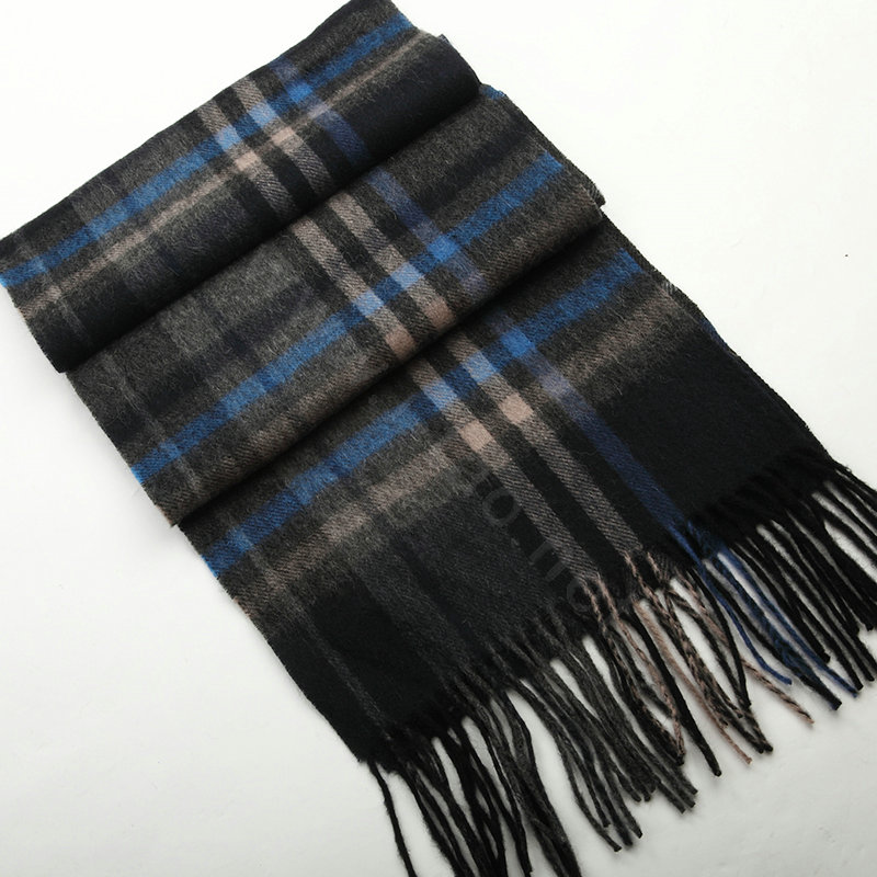 Fashion England Lattice Long Wool Scarf Man Winter Thicken Cashmere Tassels Muffler - Gray+Blue