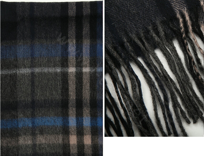 Fashion England Lattice Long Wool Scarf Man Winter Thicken Cashmere Tassels Muffler - Gray+Blue