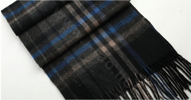 Fashion England Lattice Long Wool Scarf Man Winter Thicken Cashmere Tassels Muffler - Gray+Blue