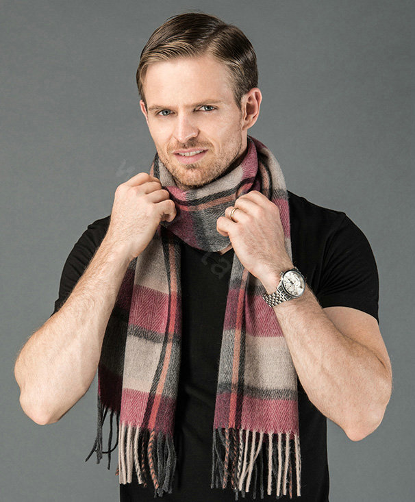 Fashion England Lattice Long Wool Scarf Man Winter Thicken Cashmere Tassels Muffler - Gray+Orange