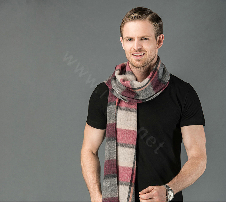 Fashion England Lattice Long Wool Scarf Man Winter Thicken Cashmere Tassels Muffler - Gray+Orange