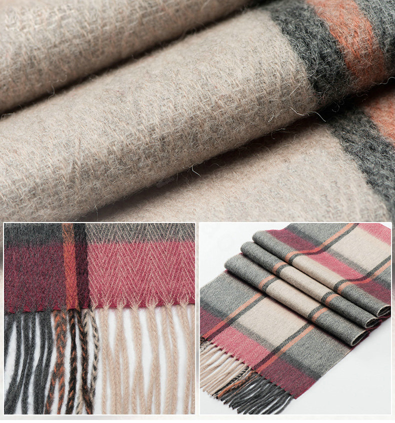 Fashion England Lattice Long Wool Scarf Man Winter Thicken Cashmere Tassels Muffler - Gray+Orange