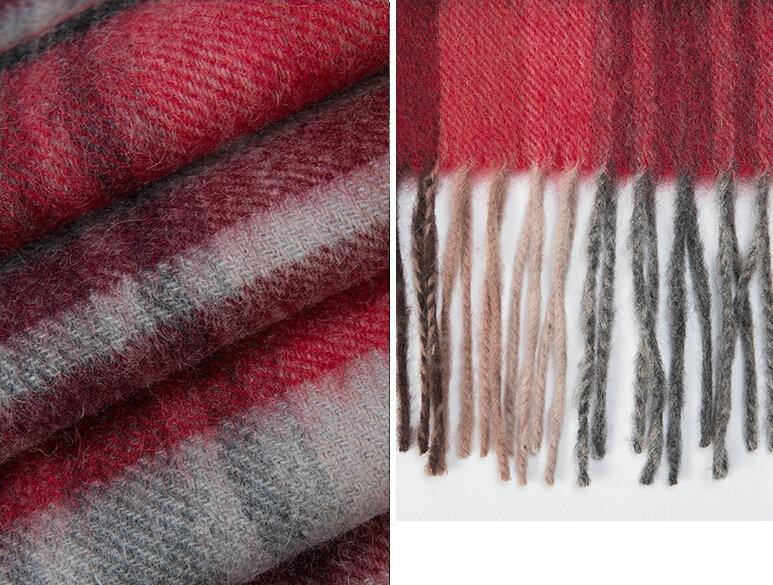 Fashion England Lattice Long Wool Scarf Man Winter Thicken Cashmere Tassels Muffler - Gray+Red