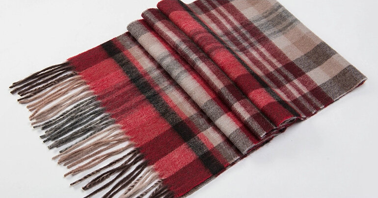 Fashion England Lattice Long Wool Scarf Man Winter Thicken Cashmere Tassels Muffler - Gray+Red