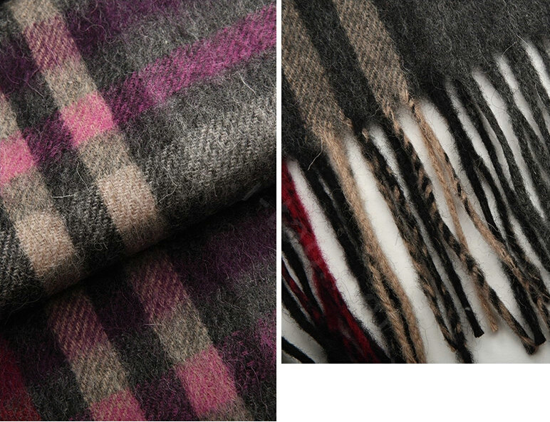 Fashion England Lattice Long Wool Scarf Man Winter Thicken Cashmere Tassels Muffler - Gray+Rose
