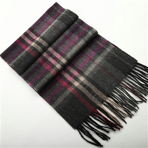 Fashion England Lattice Long Wool Scarf Man Winter Thicken Cashmere Tassels Muffler - Gray+Rose