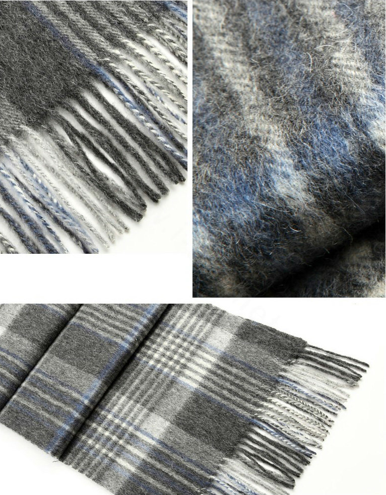 Fashion England Lattice Long Wool Scarf Man Winter Thicken Cashmere Tassels Muffler - Gray