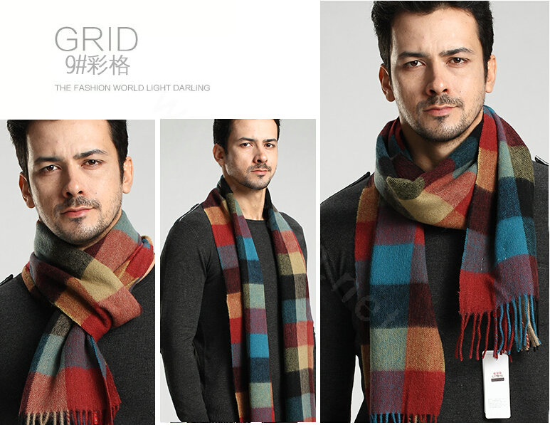 Fashion England Lattice Long Wool Scarf Man Winter Thicken Cashmere Tassels Muffler - Multicolour