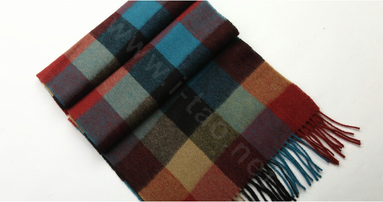 Fashion England Lattice Long Wool Scarf Man Winter Thicken Cashmere Tassels Muffler - Multicolour