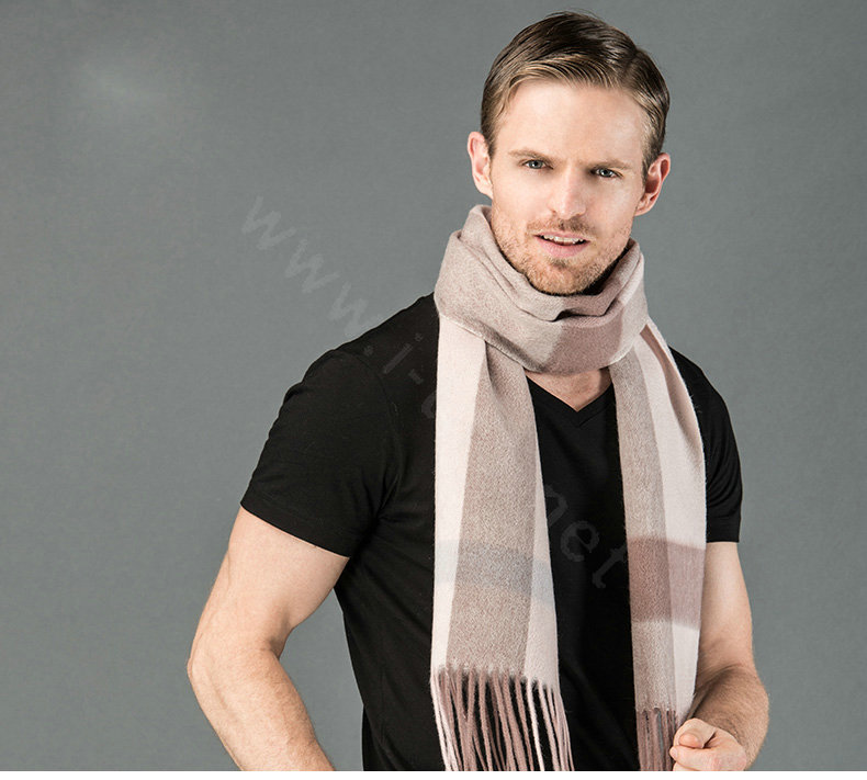 Fashion England Lattice Long Wool Scarf Man Winter Thicken Cashmere Tassels Muffler - Pink+Camel