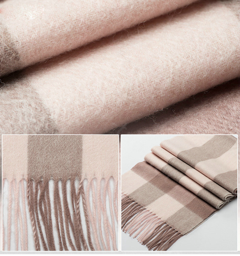 Fashion England Lattice Long Wool Scarf Man Winter Thicken Cashmere Tassels Muffler - Pink+Camel