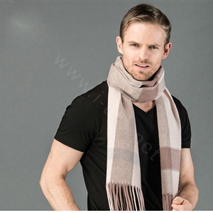 Fashion England Lattice Long Wool Scarf Man Winter Thicken Cashmere Tassels Muffler - Pink+Camel