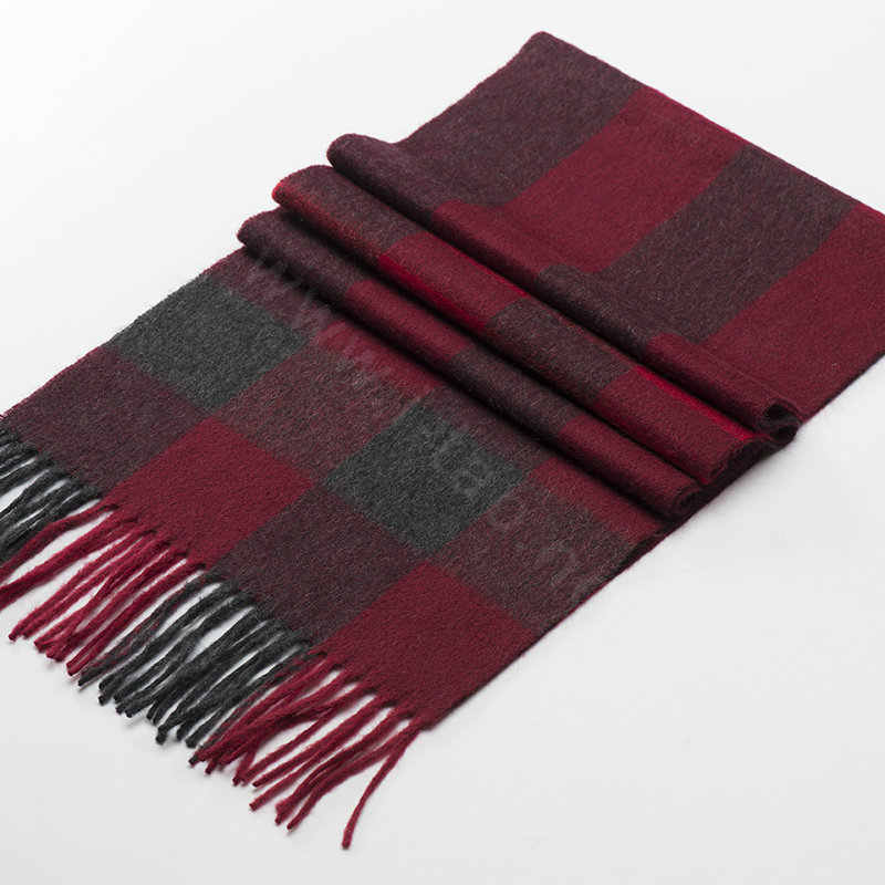 Fashion England Lattice Long Wool Scarf Man Winter Thicken Cashmere Tassels Muffler - Purple+Red