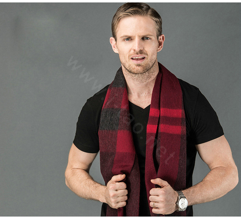 Fashion England Lattice Long Wool Scarf Man Winter Thicken Cashmere Tassels Muffler - Purple+Red