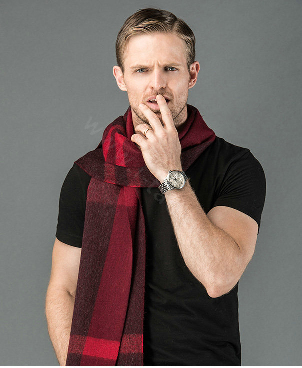 Fashion England Lattice Long Wool Scarf Man Winter Thicken Cashmere Tassels Muffler - Purple+Red