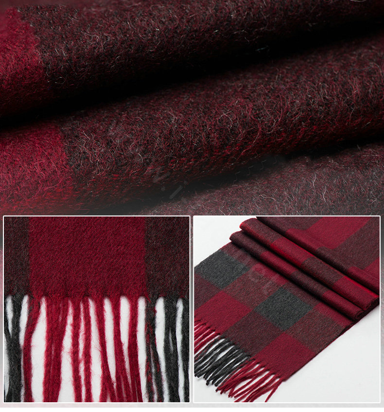 Fashion England Lattice Long Wool Scarf Man Winter Thicken Cashmere Tassels Muffler - Purple+Red