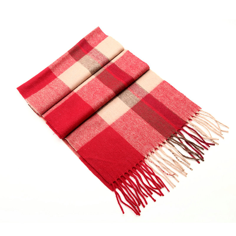 Fashion England Lattice Long Wool Scarf Man Winter Thicken Cashmere Tassels Muffler - Red+Beige