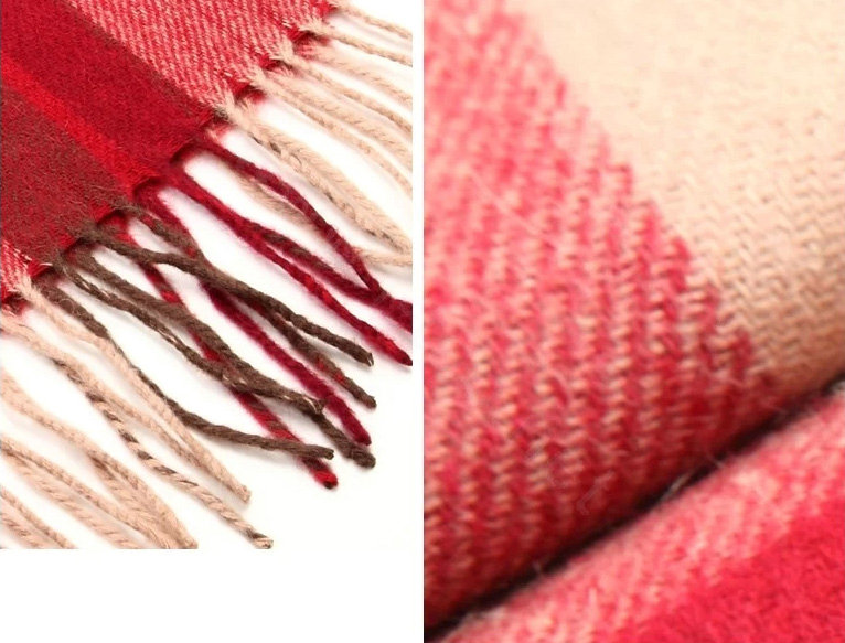 Fashion England Lattice Long Wool Scarf Man Winter Thicken Cashmere Tassels Muffler - Red+Beige