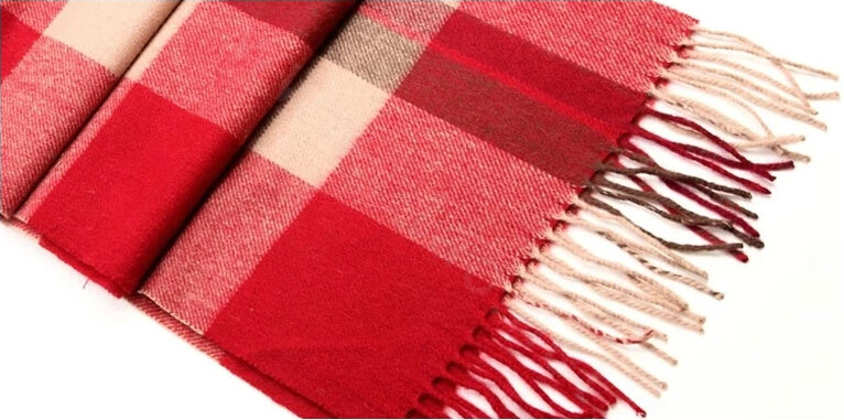 Fashion England Lattice Long Wool Scarf Man Winter Thicken Cashmere Tassels Muffler - Red+Beige