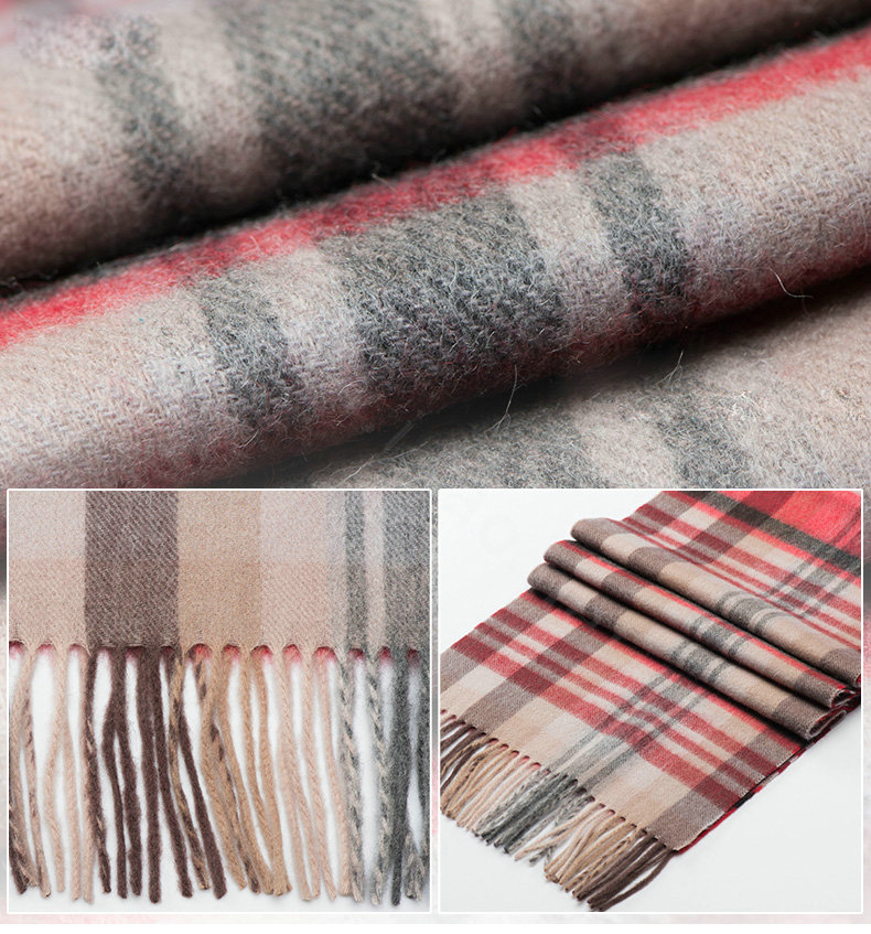 Fashion England Lattice Long Wool Scarf Man Winter Thicken Cashmere Tassels Muffler - Red+Camel