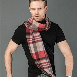 Fashion England Lattice Long Wool Scarf Man Winter Thicken Cashmere Tassels Muffler - Red+Camel