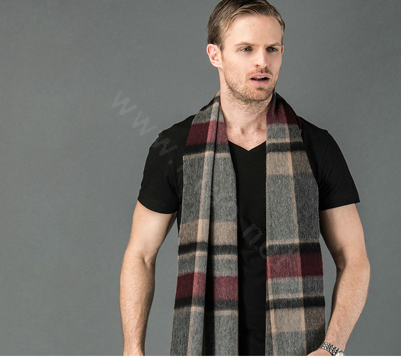 Fashion England Lattice Long Wool Scarf Man Winter Thicken Cashmere Tassels Muffler - Red+Gray