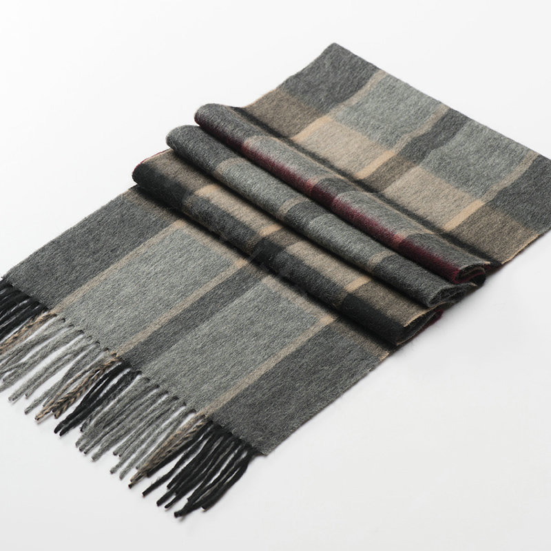 Fashion England Lattice Long Wool Scarf Man Winter Thicken Cashmere Tassels Muffler - Red+Gray