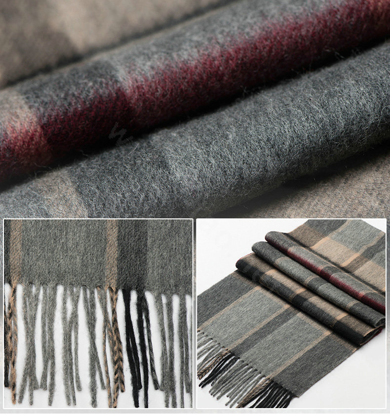 Fashion England Lattice Long Wool Scarf Man Winter Thicken Cashmere Tassels Muffler - Red+Gray