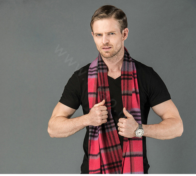 Fashion England Lattice Long Wool Scarf Man Winter Thicken Cashmere Tassels Muffler - Rose+Purple