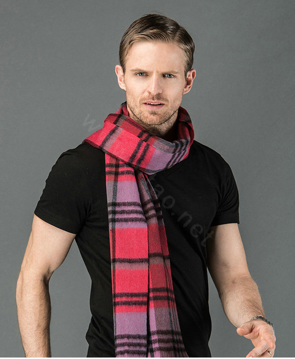 Fashion England Lattice Long Wool Scarf Man Winter Thicken Cashmere Tassels Muffler - Rose+Purple