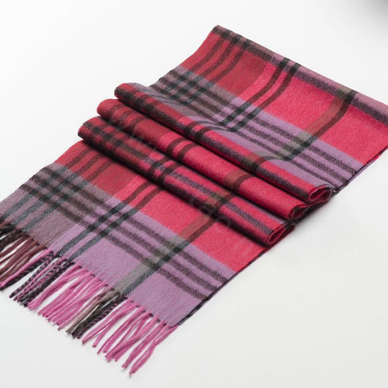 Fashion England Lattice Long Wool Scarf Man Winter Thicken Cashmere Tassels Muffler - Rose+Purple