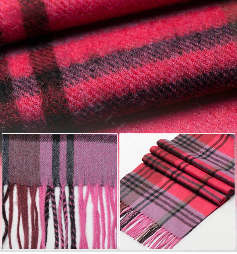 Fashion England Lattice Long Wool Scarf Man Winter Thicken Cashmere Tassels Muffler - Rose+Purple