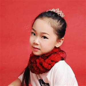Fashion Kids Knitted Rex Rabbit Fur Scarf Children Winter Thicken Baby Neck Wrap Fur Collar - Red+Black