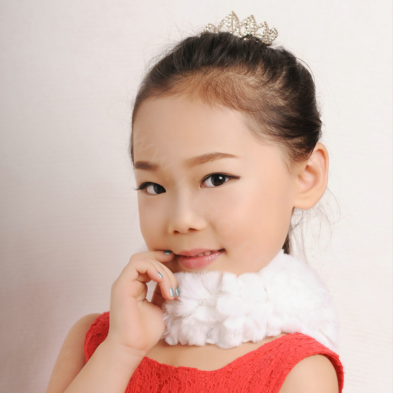 Fashion Kids Knitted Rex Rabbit Fur Scarf Children Winter Thicken Baby Neck Wrap Fur Collar - White
