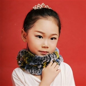 Fashion Kids Knitted Rex Rabbit Fur Scarf Children Winter Thicken Baby Neck Wrap Fur Collar - Yellow+Blue