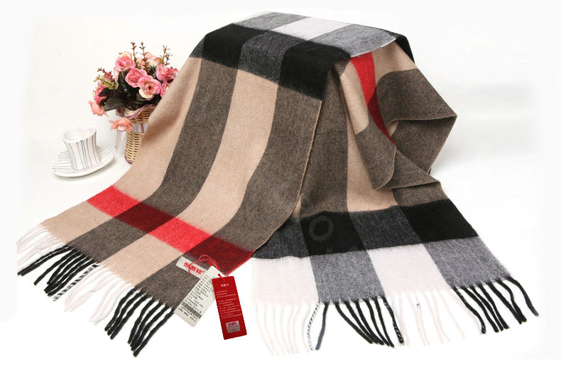Fashion Plaid Long Wool Scarf Man Winter Thicken Business Casual Cashmere Tassels Muffler - Black Camel