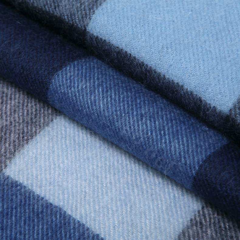 Fashion Plaid Long Wool Scarf Man Winter Thicken Business Casual Cashmere Tassels Muffler - Blue