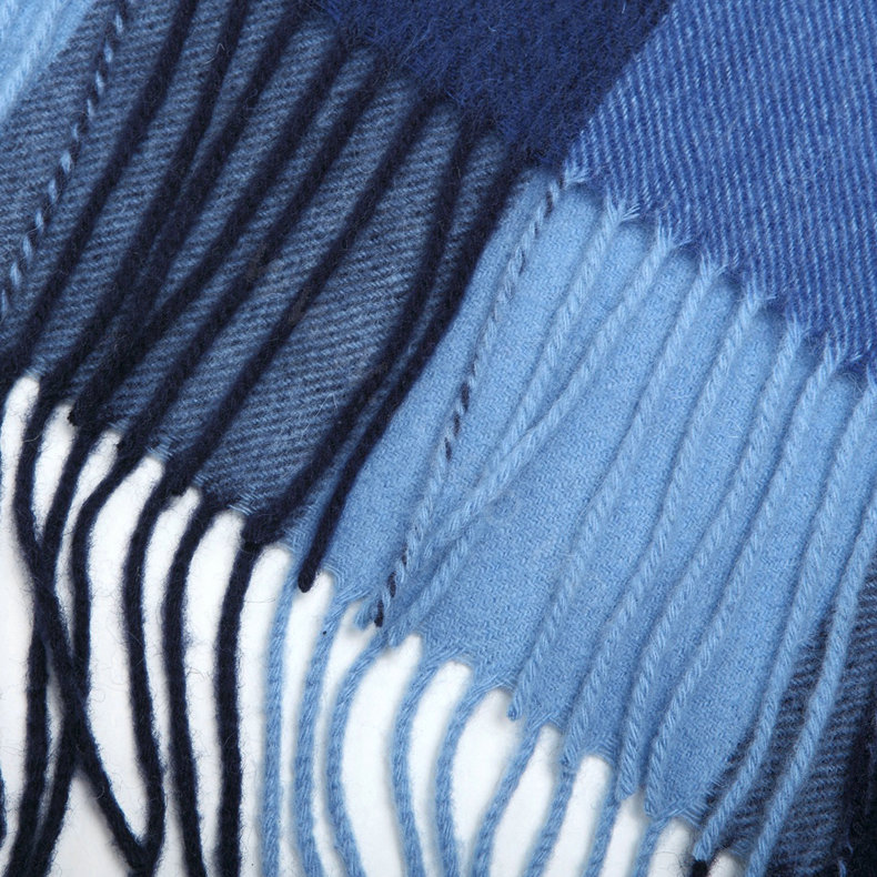 Fashion Plaid Long Wool Scarf Man Winter Thicken Business Casual Cashmere Tassels Muffler - Blue