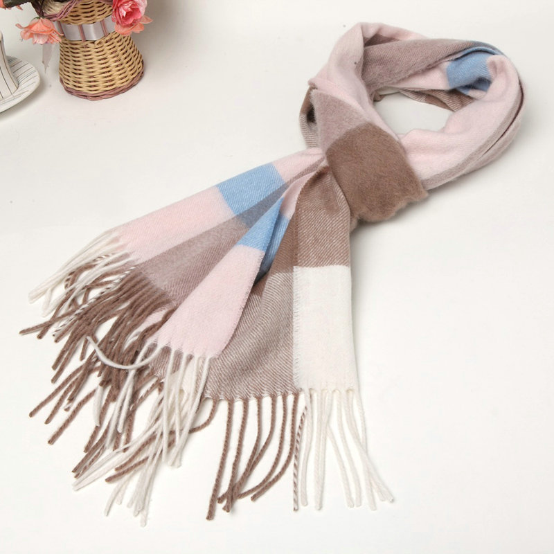 Fashion Plaid Long Wool Scarf Man Winter Thicken Business Casual Cashmere Tassels Muffler - Brown