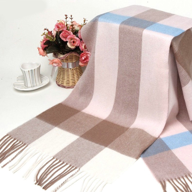 Fashion Plaid Long Wool Scarf Man Winter Thicken Business Casual Cashmere Tassels Muffler - Brown